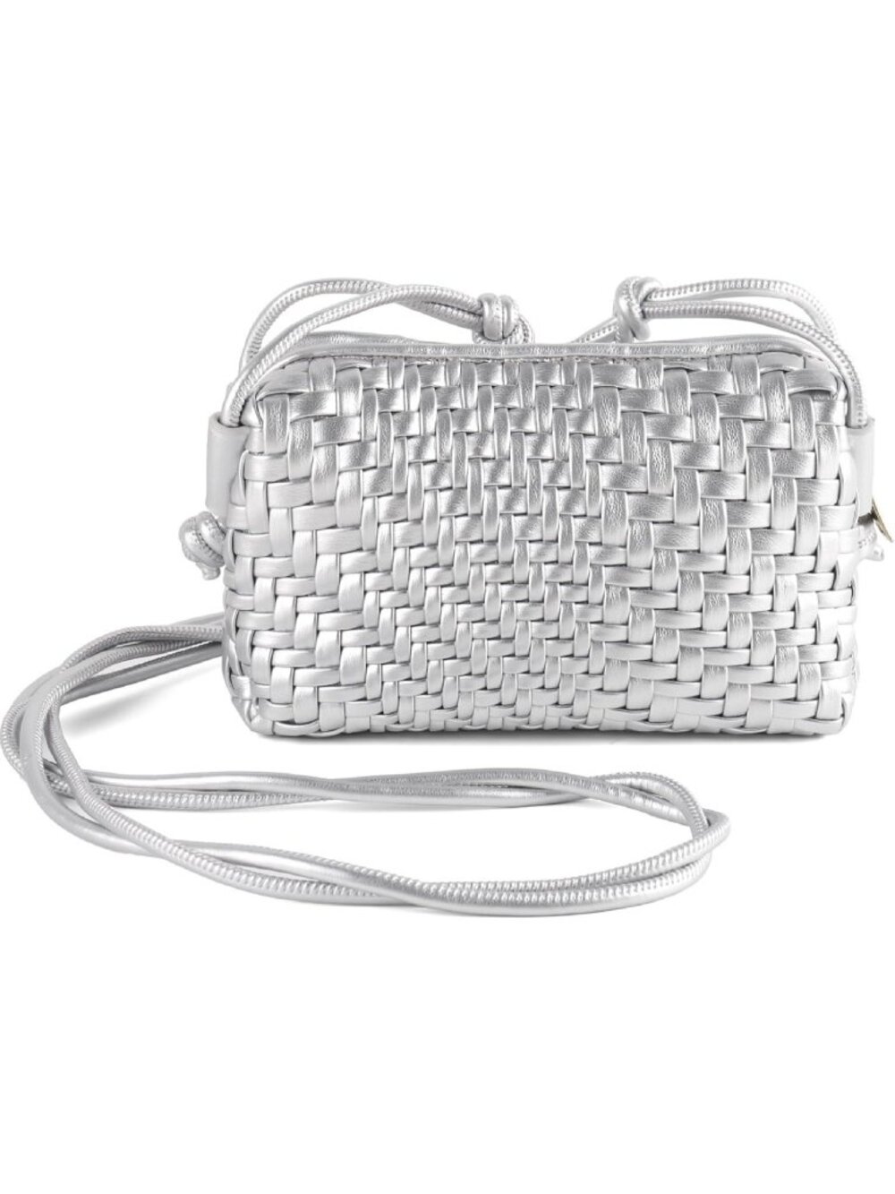 Women's Silver Woven Vegan Leather Small Purse Adjustable Strap Crossbody Bags